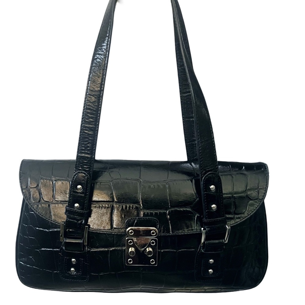 Nordstrom Black Vegan Leather Croc Shoulder Beg